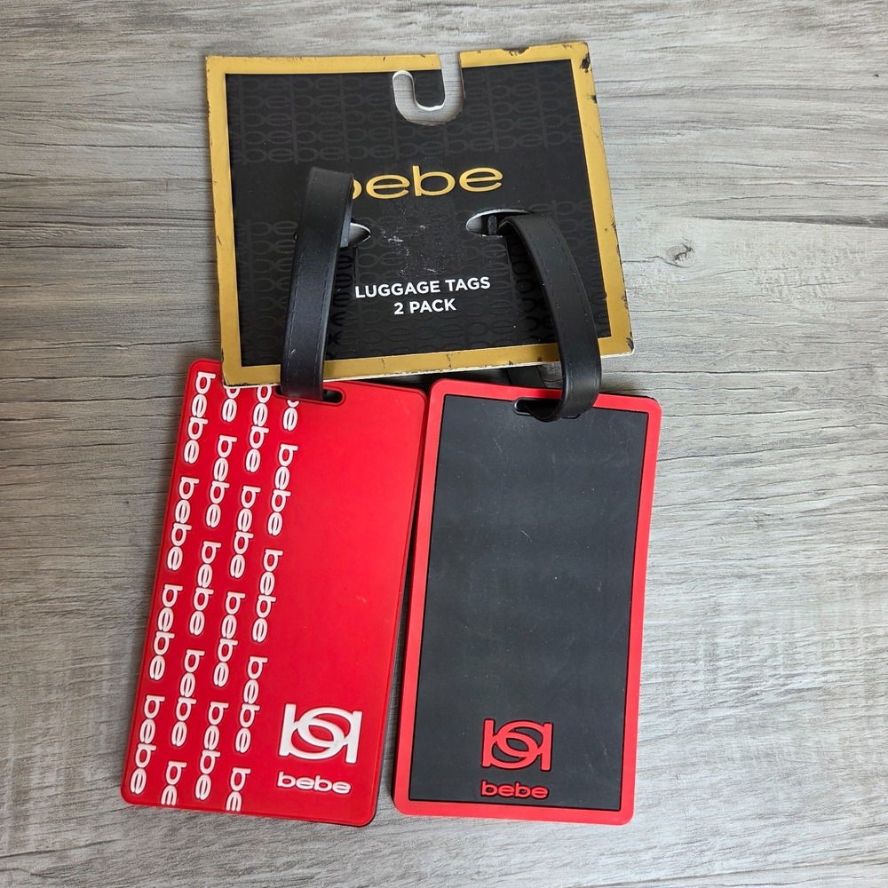 New Set/2 Bebe Silicone Luggage Tags Red Black 4" x 2 1/2"